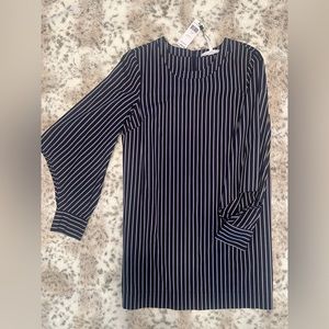 Navy blue striped BCBGeneration mini dress with beautiful sleeves.